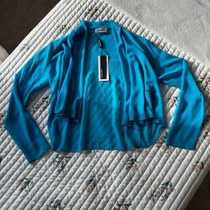 NWT Sandro Ferrone Bright Blue Sheer Open Front Layering Blouse / Cardigan | M